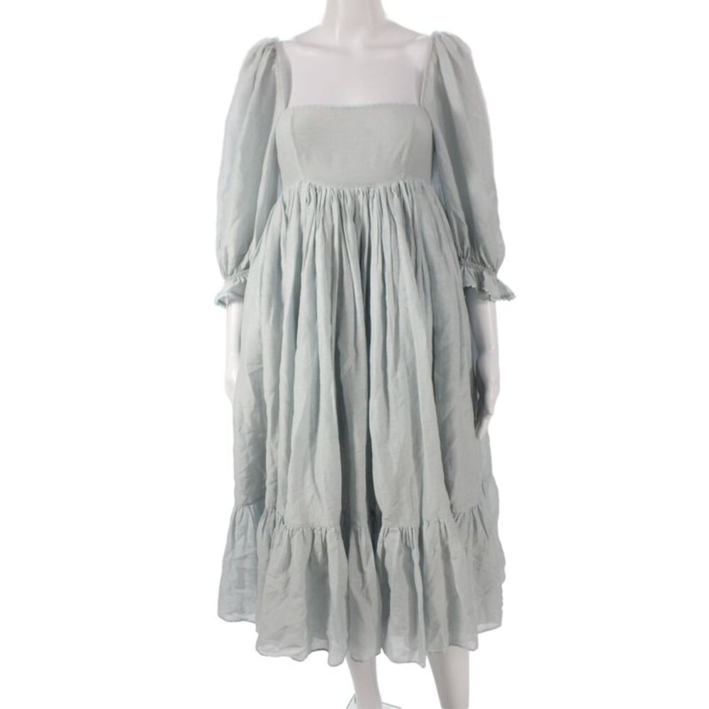 Selkie Women Fit & Flare Blue Square Neck 3/4 Sleeve Cottagecore Dress Size XS